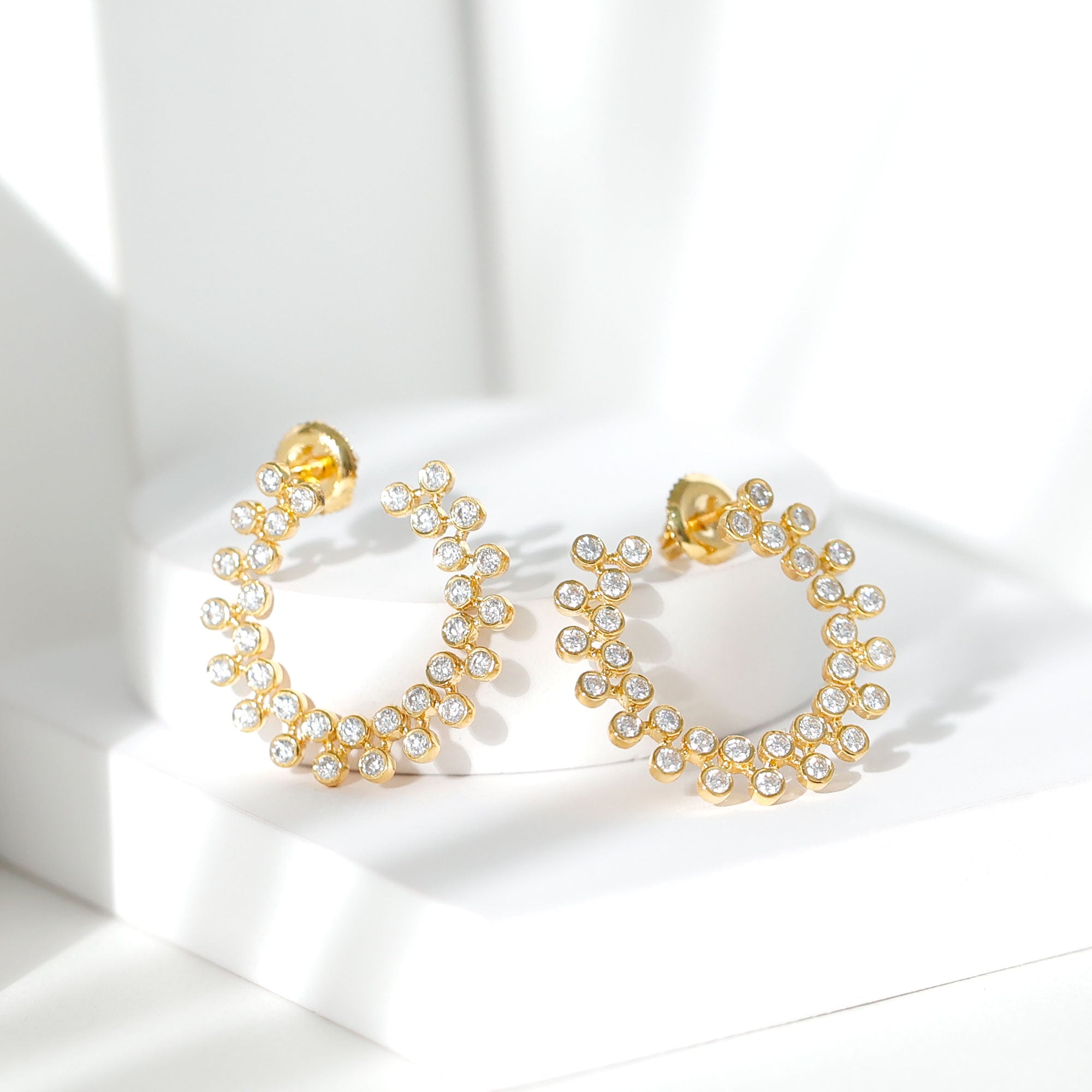 Moissanite Stud Earrings - Circle Stud Earrings With Bezel Setting, Sparkling Round Cut