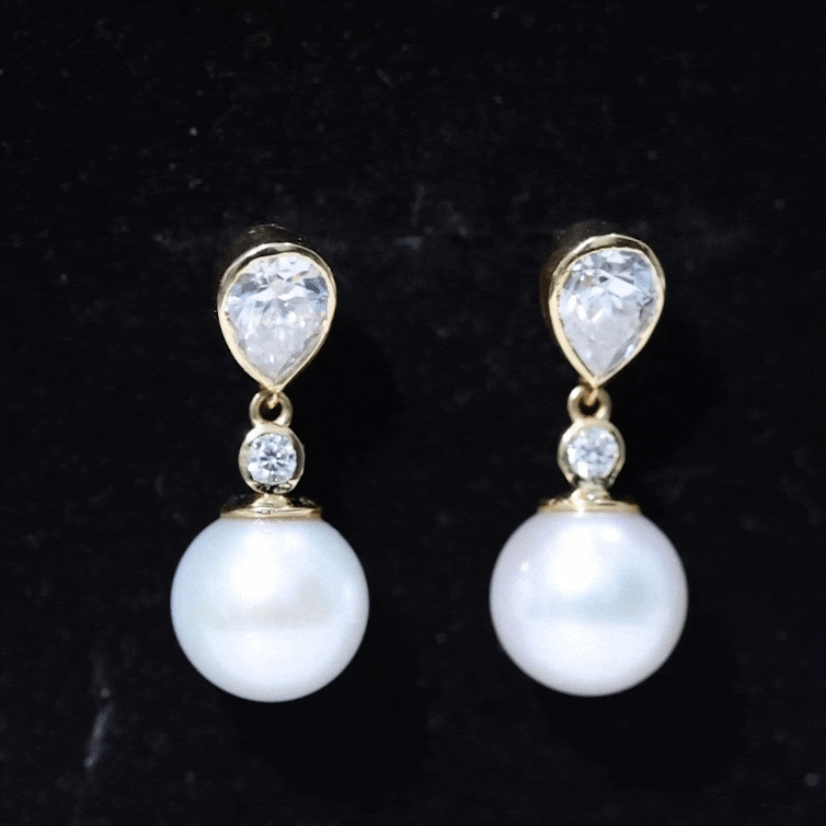 Freshwater Pearl Earrings - Moissanite Drop Earrings With Bezel Setting & Screw Back