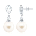 Freshwater Pearl Earrings - Moissanite Drop Earrings With Bezel Setting & Screw Back