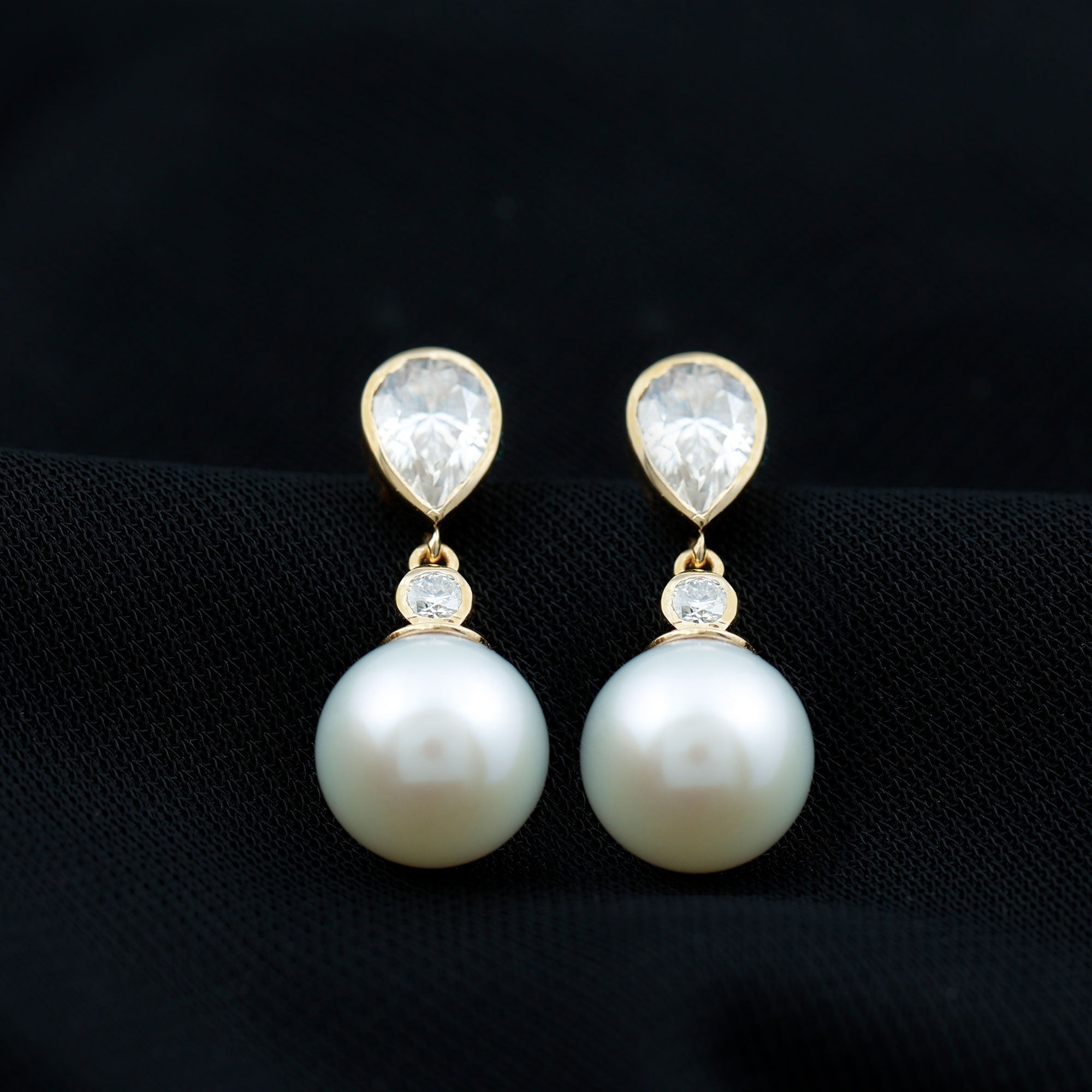 Freshwater Pearl Earrings - Moissanite Drop Earrings With Bezel Setting & Screw Back