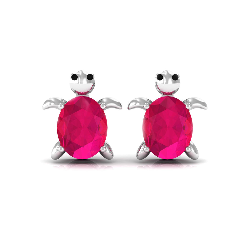 1.2 Carat Turtle Stud Earrings with Oval Cut Ruby