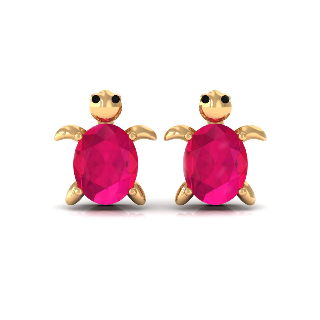 1.2 Carat Turtle Stud Earrings with Oval Cut Ruby