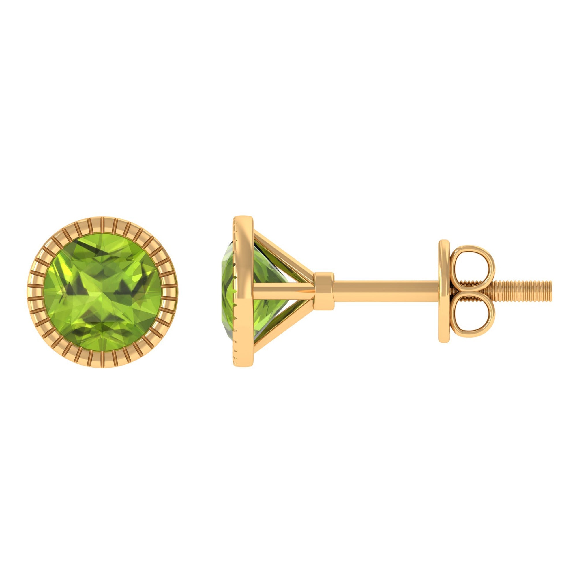 Peridot Stud Earrings – AAA Quality 6 mm Round Solitaire Bezel Setting