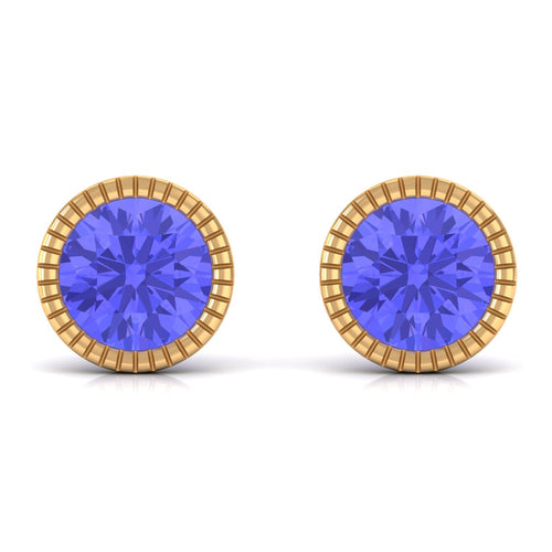 1 CT Round Cut Natural Tanzanite Solitaire Stud Earring in Bezel Setting