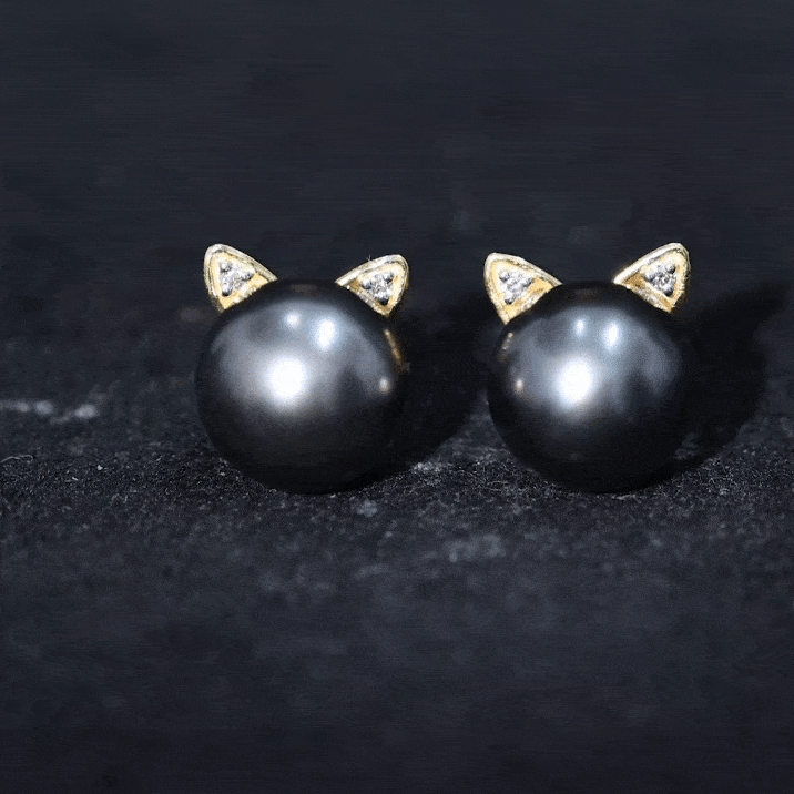 Black Pearl Earrings – Tahitian Pearl Studs with Lab Grown Diamonds & Secure Screw Backs