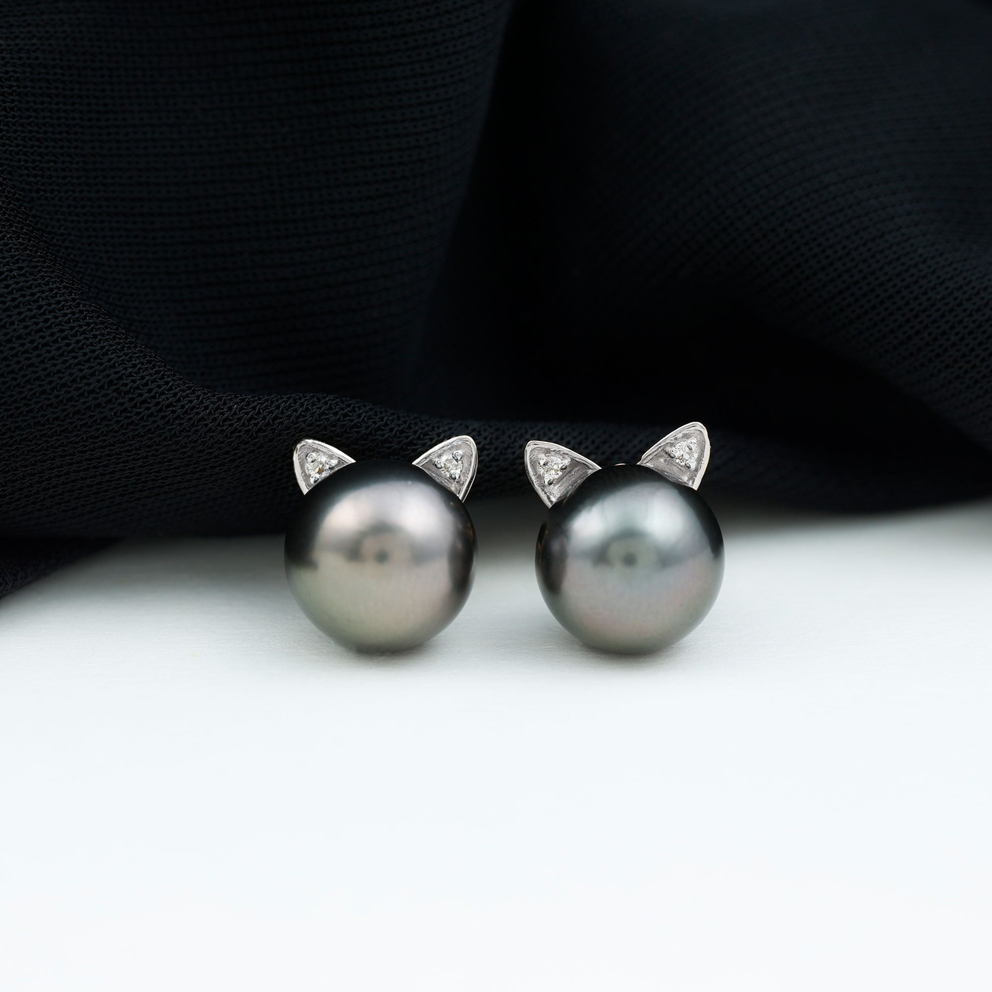 Black Pearl Earrings – Tahitian Pearl Studs with Lab Grown Diamonds & Secure Screw Backs