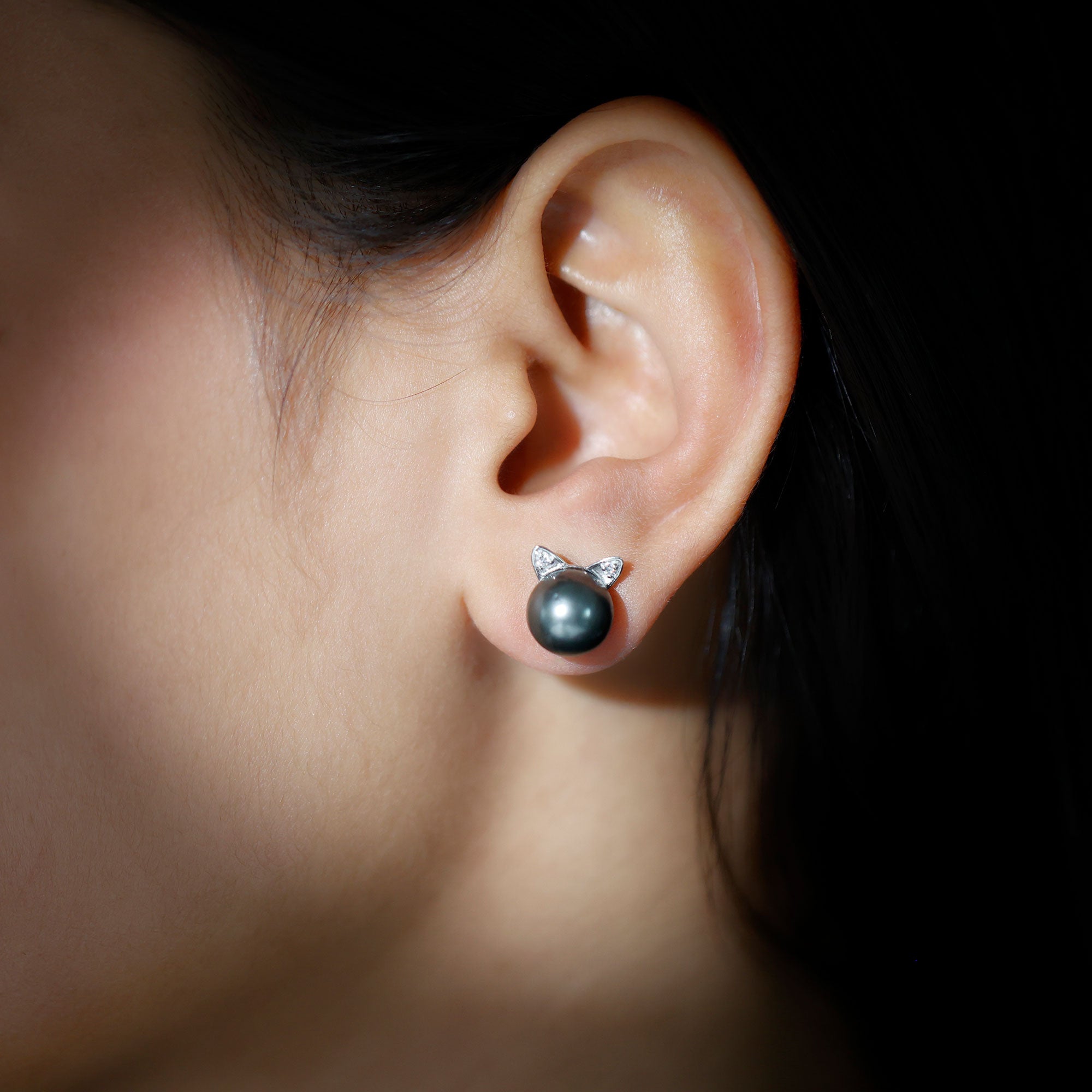 Black Pearl Earrings – Tahitian Pearl Studs with Lab Grown Diamonds & Secure Screw Backs