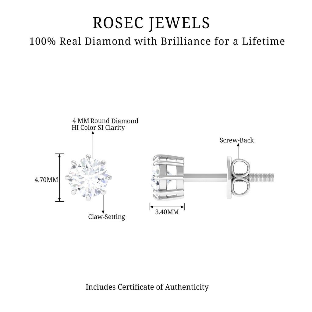 Diamond Stud Earrings – 0.5 Carat Natural Solitaire Round Studs in 8 Claw Prong Setting