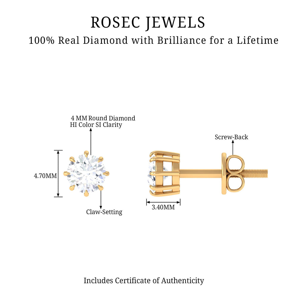 Diamond Stud Earrings – 0.5 Carat Natural Solitaire Round Studs in 8 Claw Prong Setting