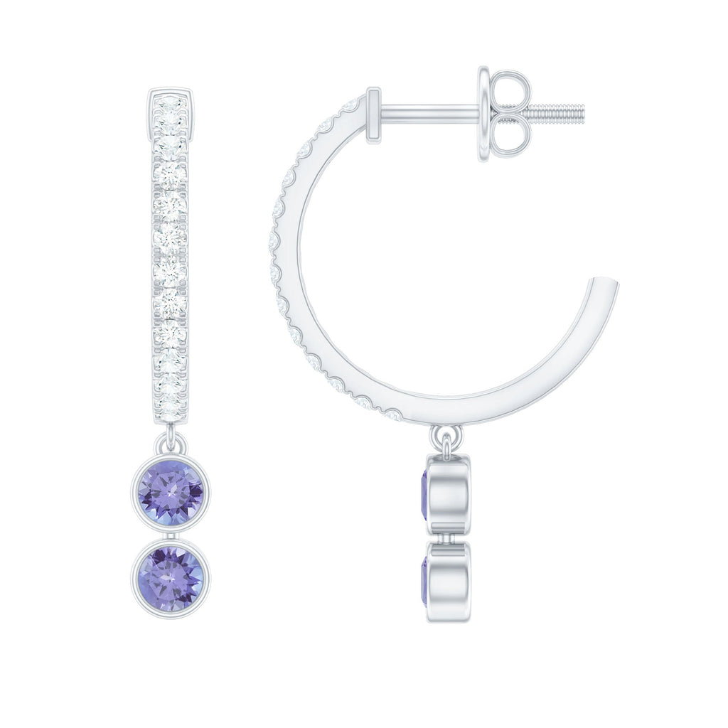 Tanzanite Hoop Earrings – Minimalist Half Hoop Drop With Diamond Accents