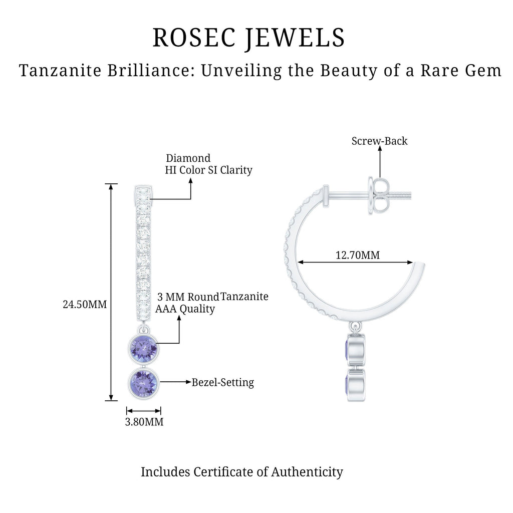 Tanzanite Hoop Earrings – Minimalist Half Hoop Drop With Diamond Accents