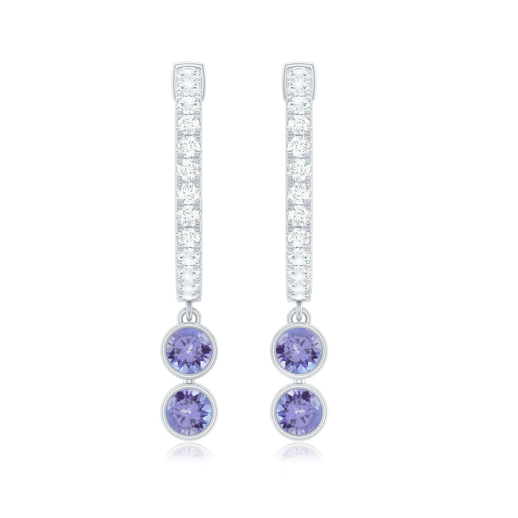 Tanzanite Hoop Earrings – Minimalist Half Hoop Drop With Diamond Accents