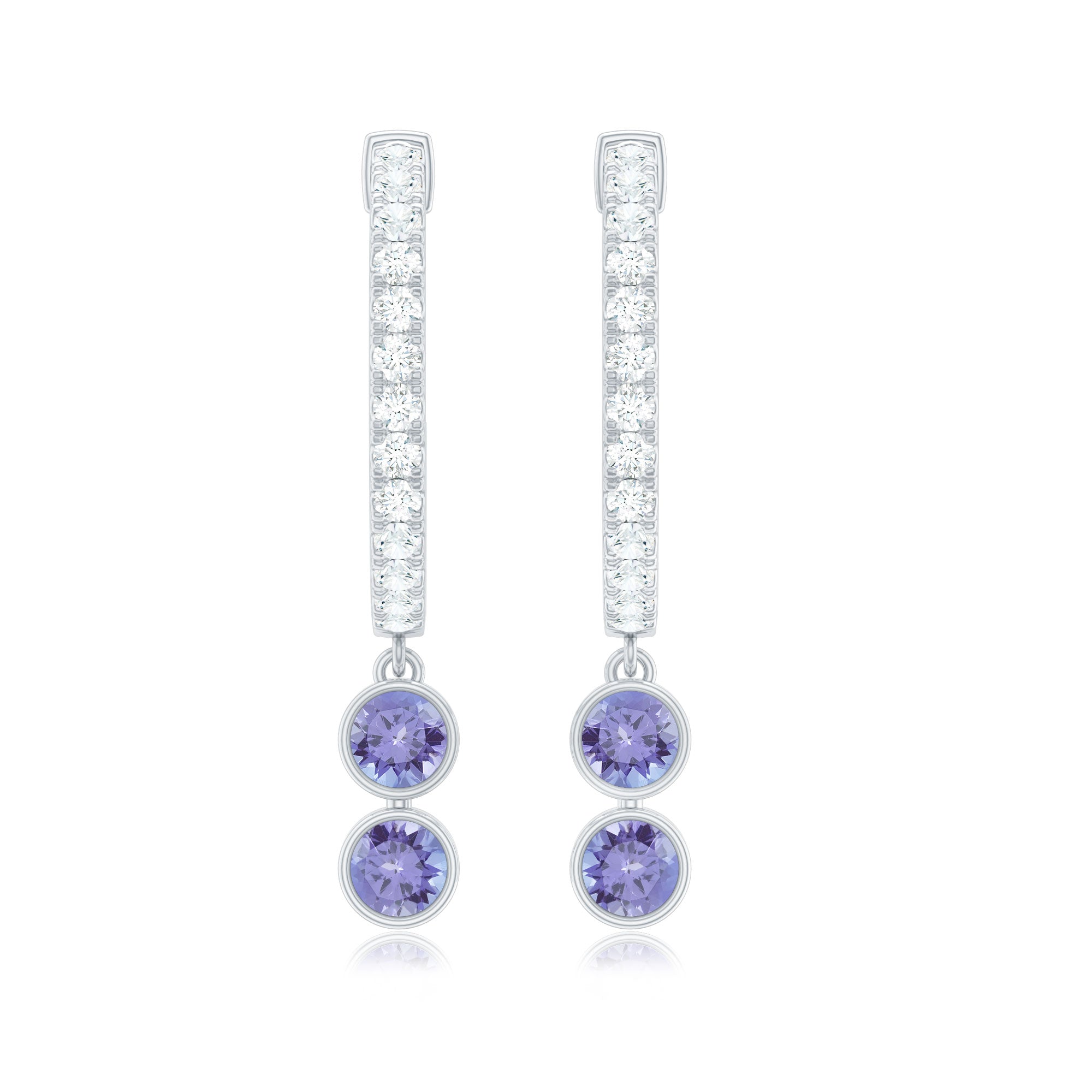 Tanzanite Hoop Earrings – Minimalist Half Hoop Drop With Diamond Accents