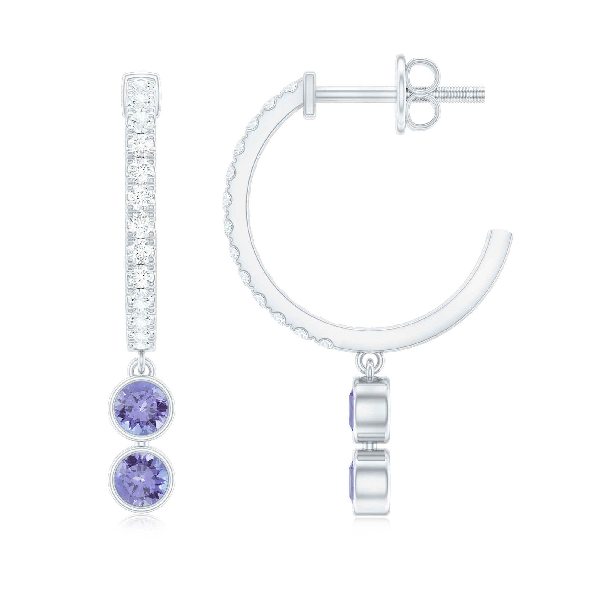 Tanzanite Hoop Earrings – Minimalist Half Hoop Drop With Diamond Accents