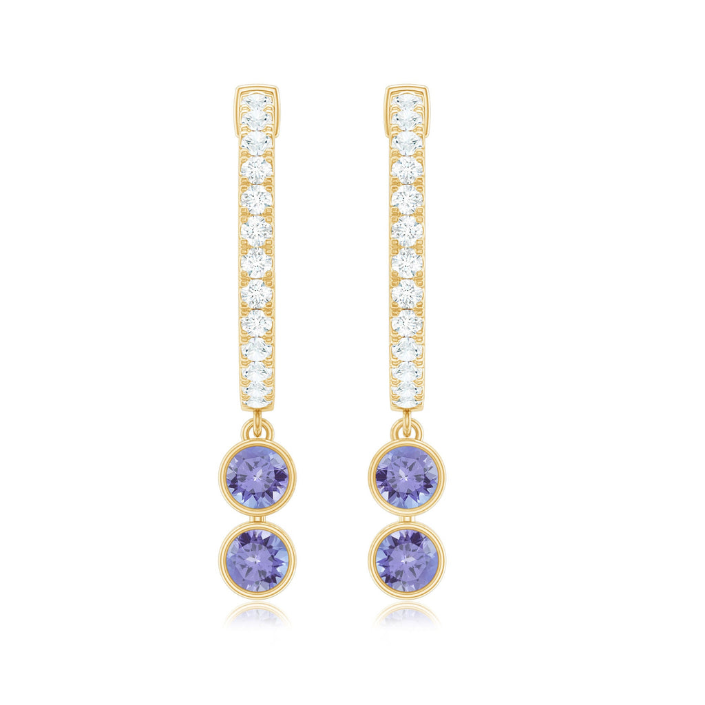 Tanzanite Hoop Earrings – Minimalist Half Hoop Drop With Diamond Accents