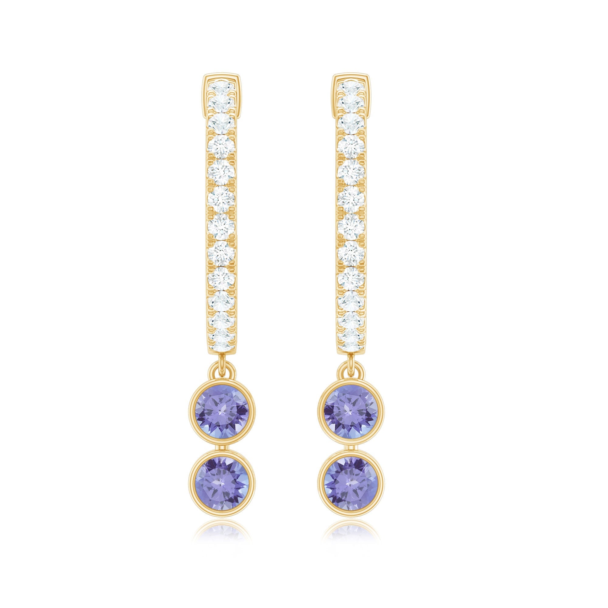 Tanzanite Hoop Earrings – Minimalist Half Hoop Drop With Diamond Accents