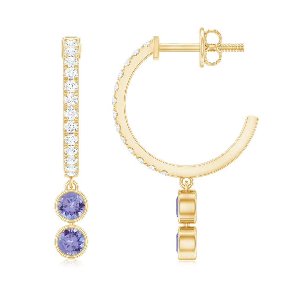 Tanzanite Hoop Earrings – Minimalist Half Hoop Drop With Diamond Accents