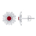 Bezel Set Real Ruby Flower Stud Earrings