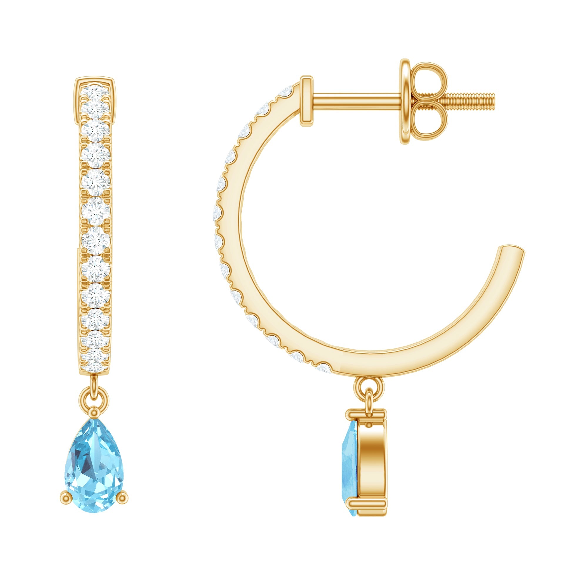 Aquamarine Hoop Earrings – Pear Cut Blue Gemstone Drop With Diamonds | Elegant Jewelry