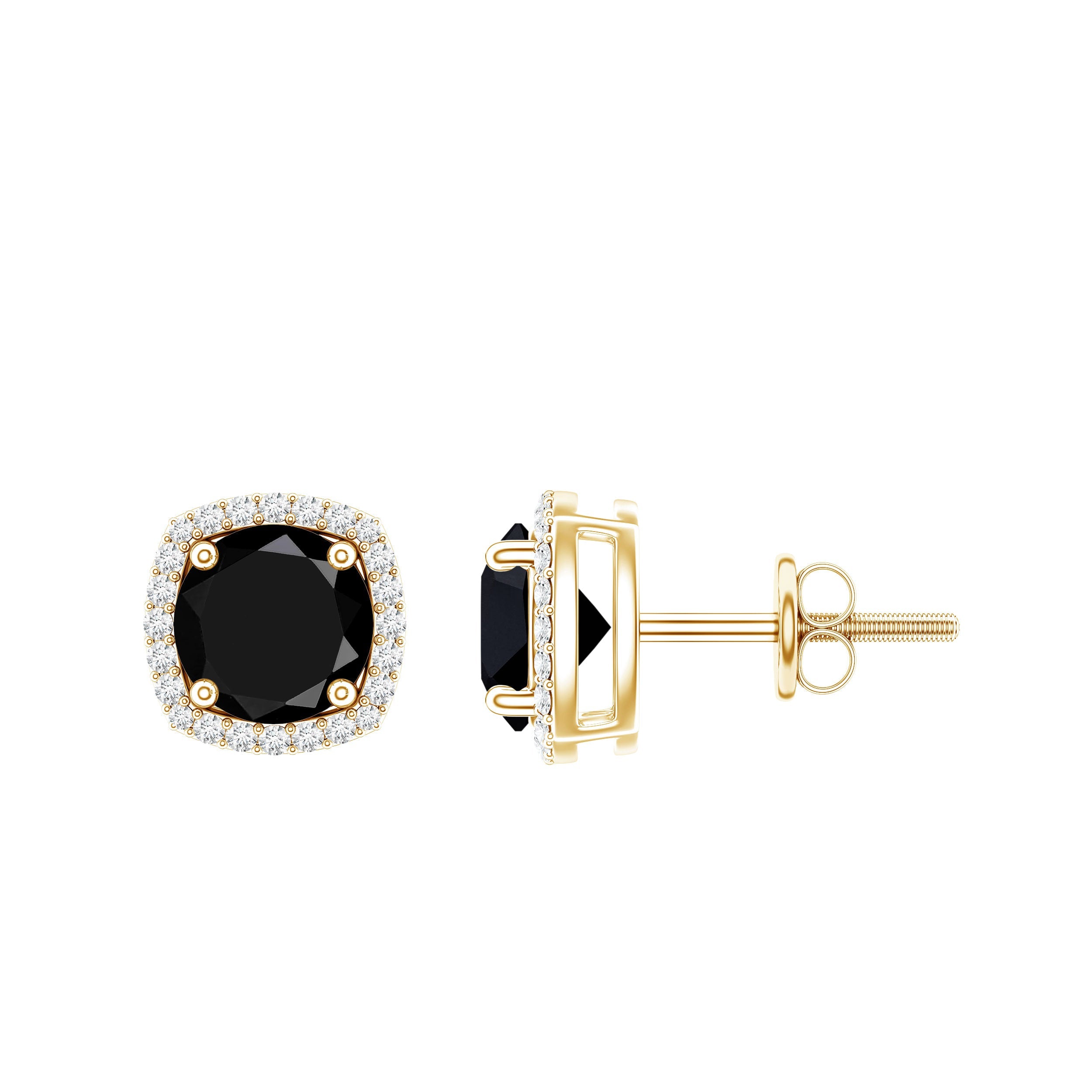 Vintage Black Onyx Stud Earrings with Diamond Halo