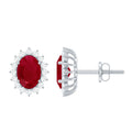 Ruby Halo Stud Earrings – Oval Cut Natural Ruby & Diamond Halo Studs with Secure Screw Back