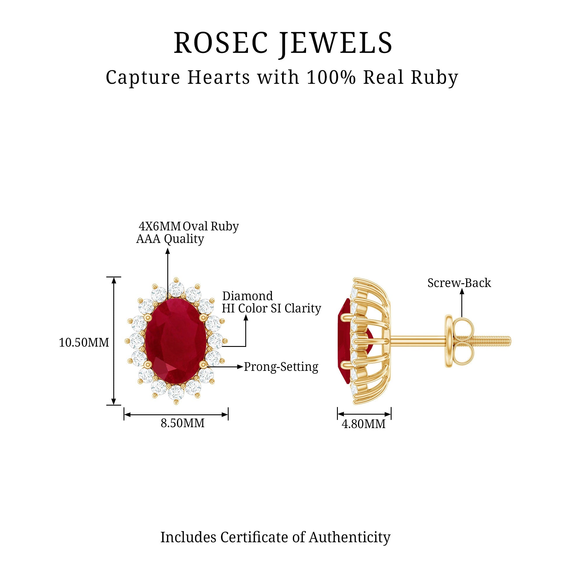 Ruby Halo Stud Earrings – Oval Cut Natural Ruby & Diamond Halo Studs with Secure Screw Back
