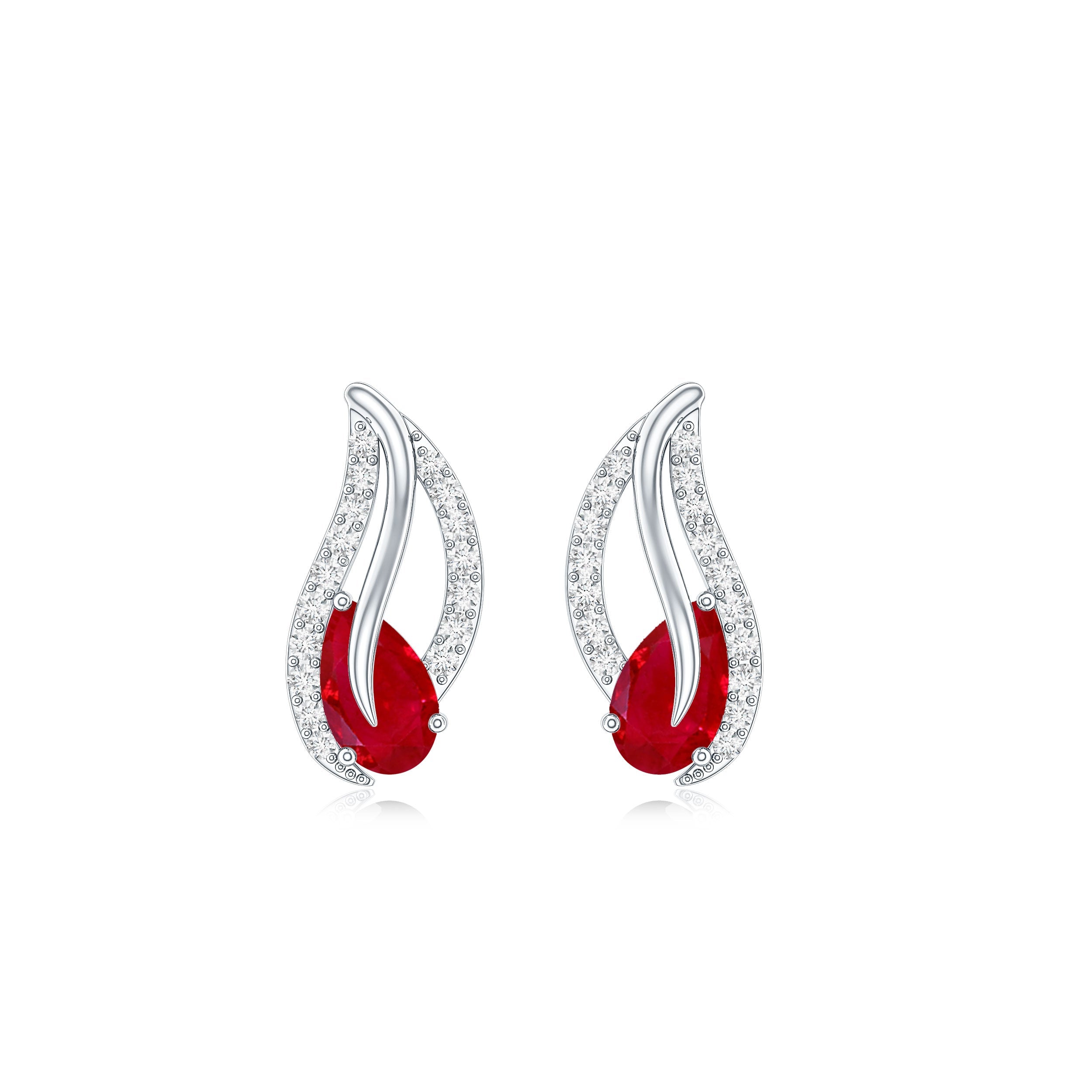 Ruby Leaf Earrings – Natural 0.6 Carat Pear Shaped Ruby with Diamond Studs