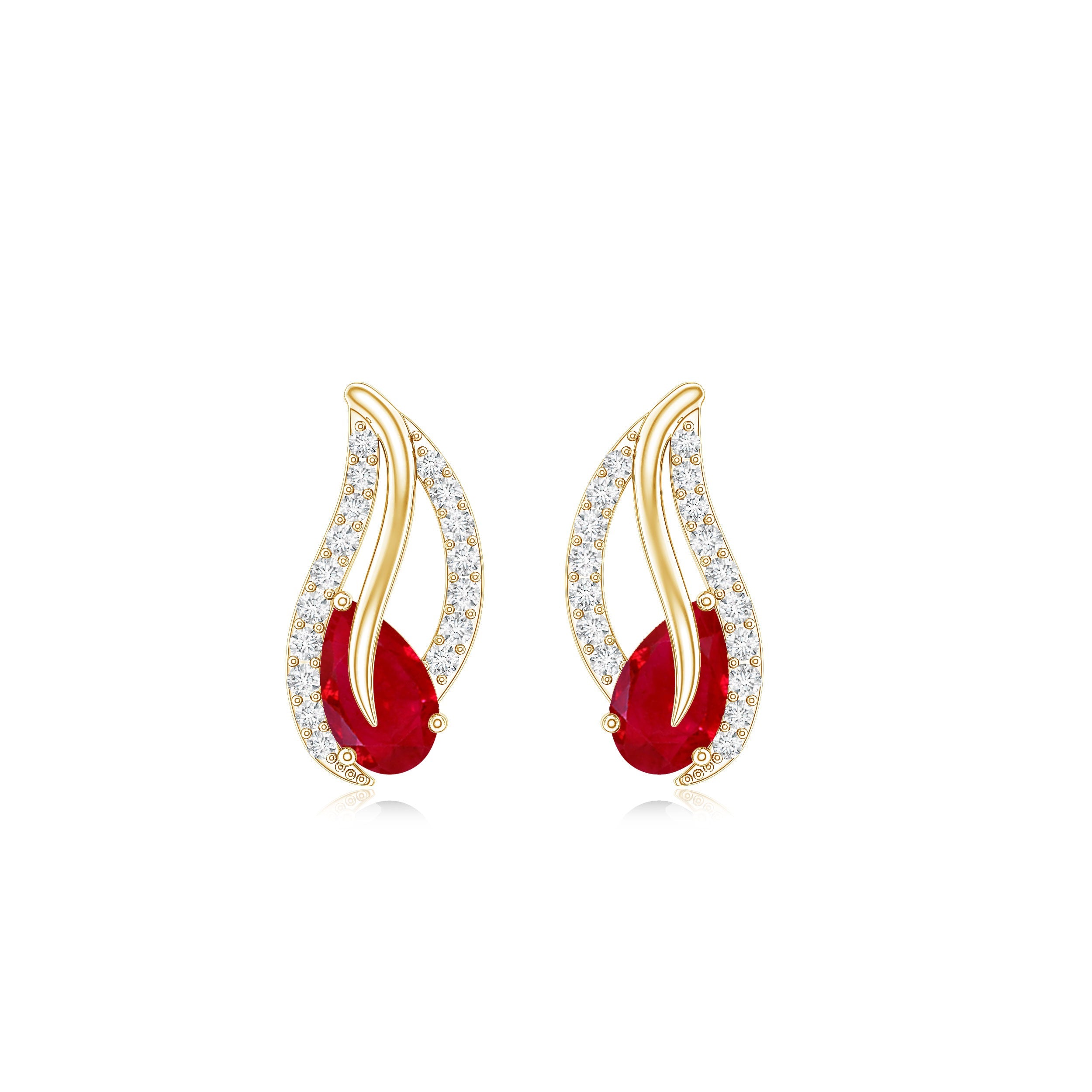 Ruby Leaf Earrings – Natural 0.6 Carat Pear Shaped Ruby with Diamond Studs