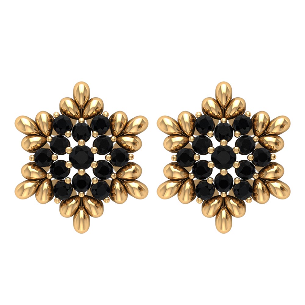Certified Black Onyx Snowflake Stud Earrings for Women