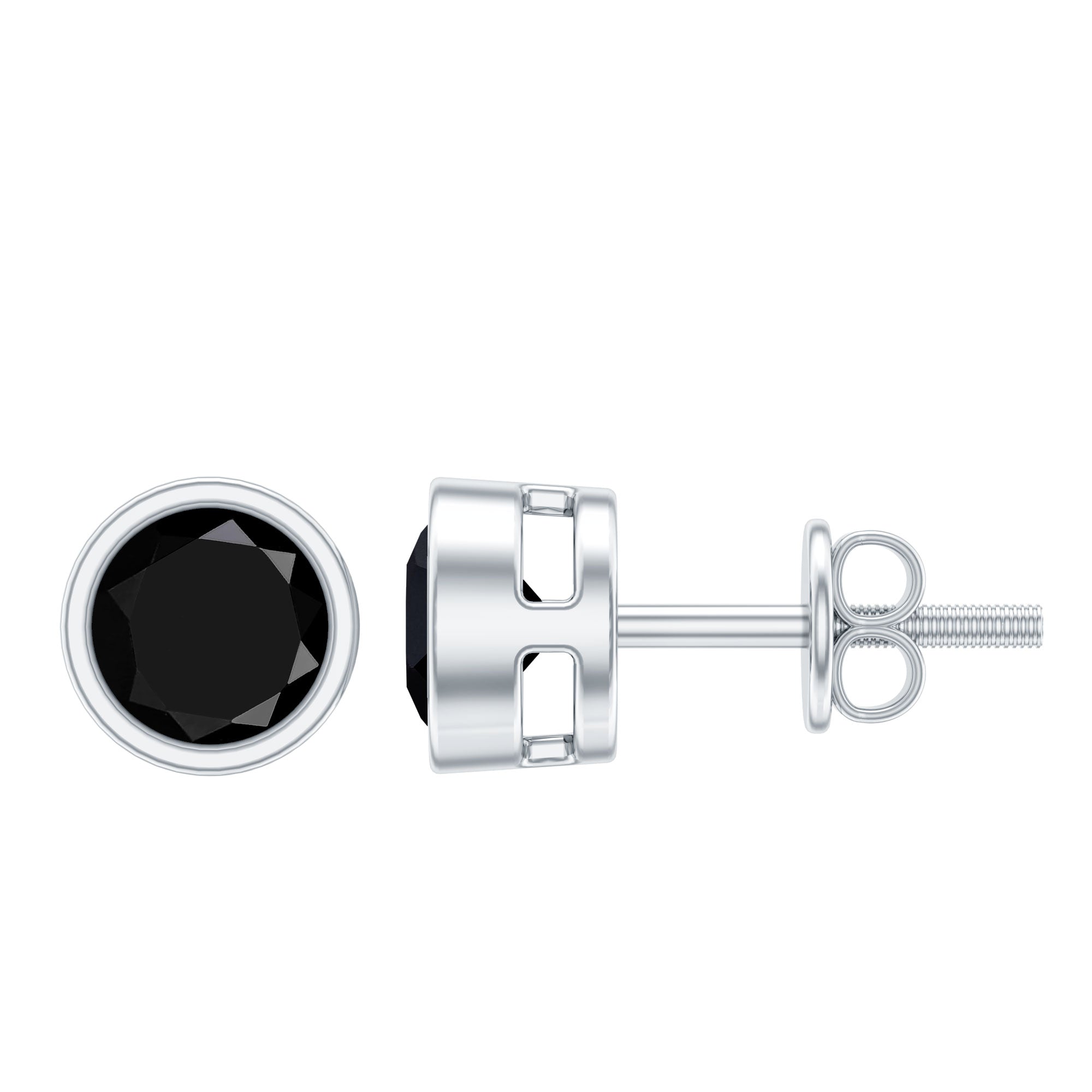 Black Onyx Solitaire Stud Earrings in Bezel Setting