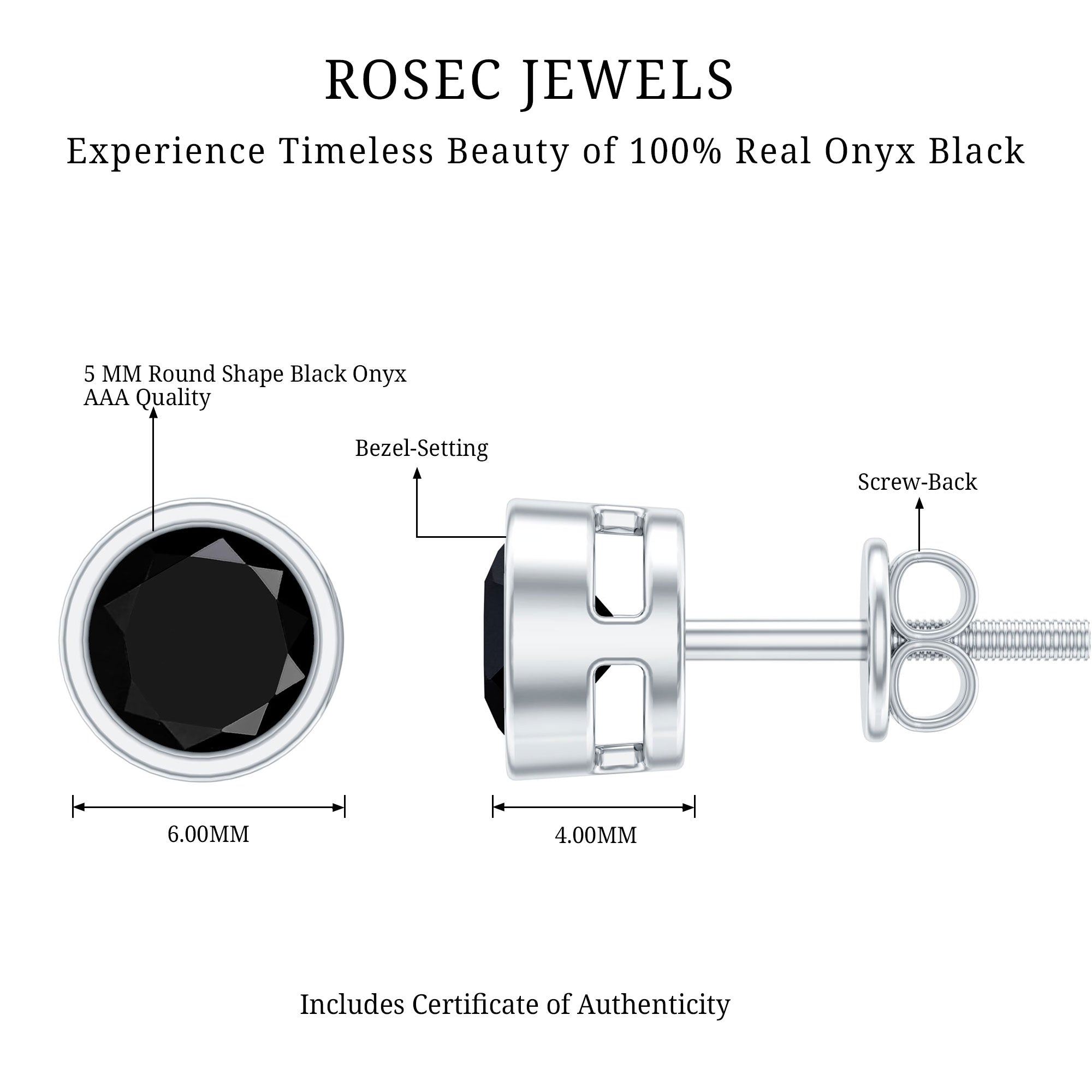 Black Onyx Solitaire Stud Earrings in Bezel Setting