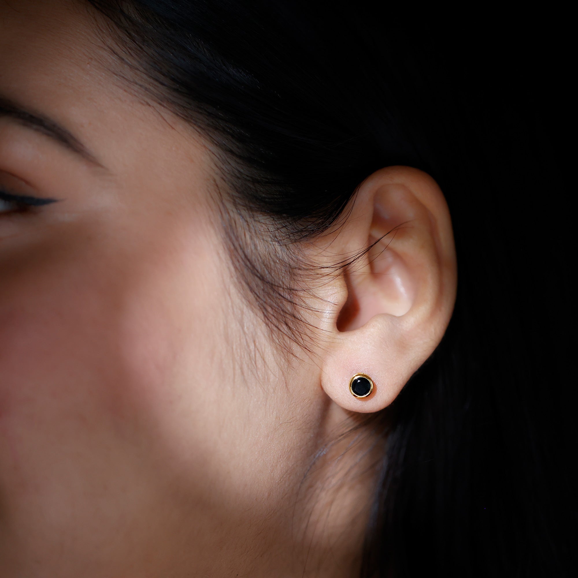 Black Onyx Solitaire Stud Earrings in Bezel Setting