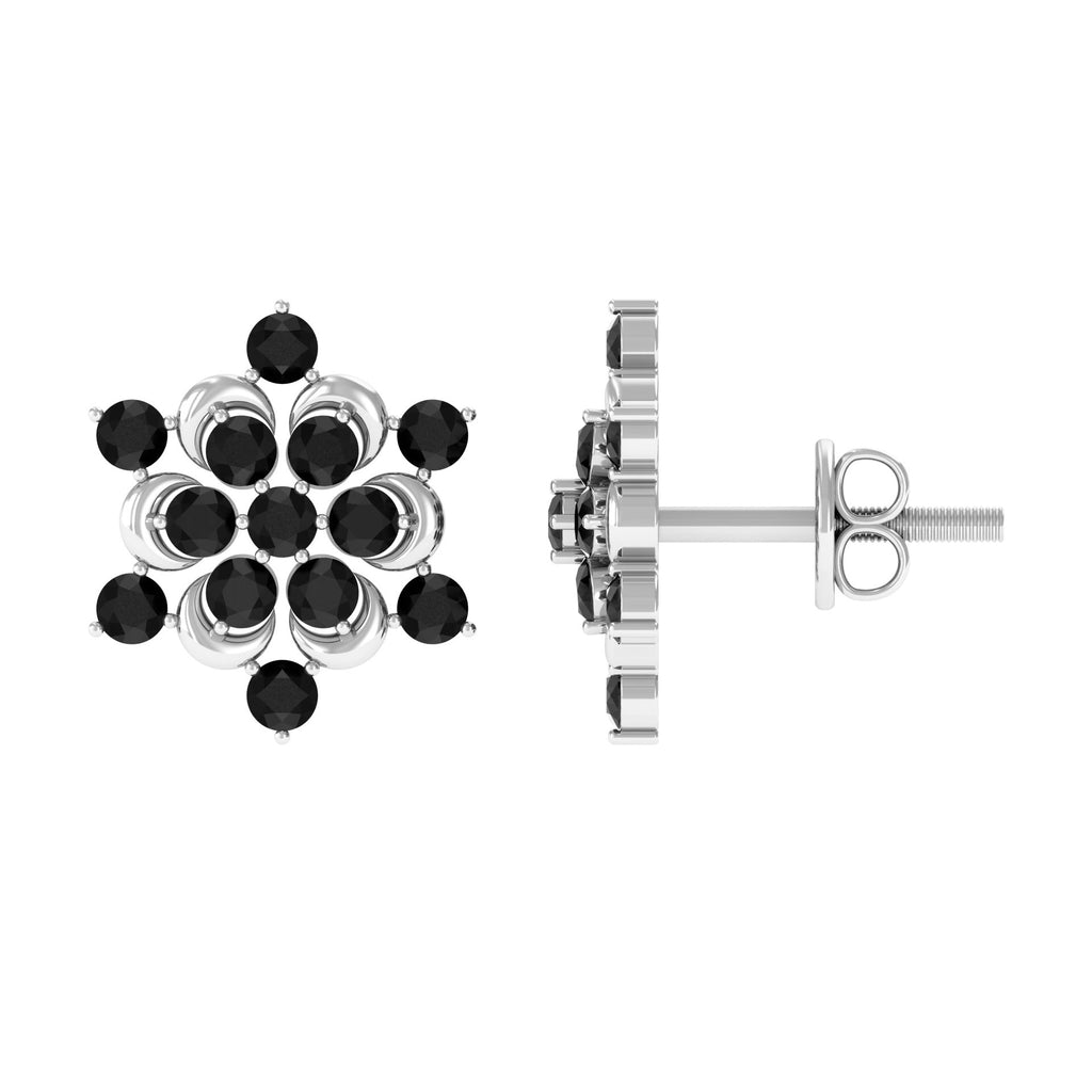 Black Onyx Earrings – Genuine Flower Stud Statement with AAA Quality Stones