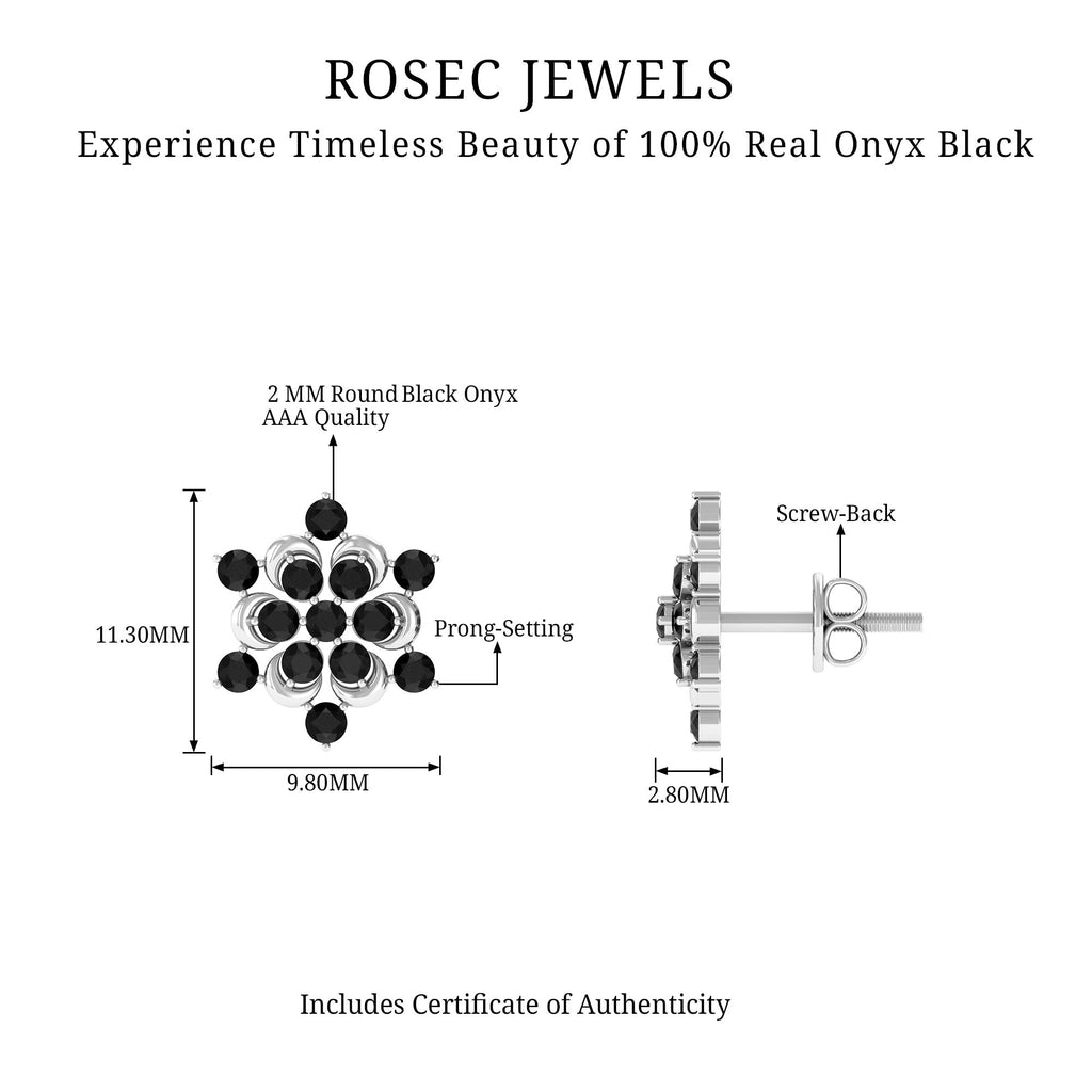 Black Onyx Earrings – Genuine Flower Stud Statement with AAA Quality Stones