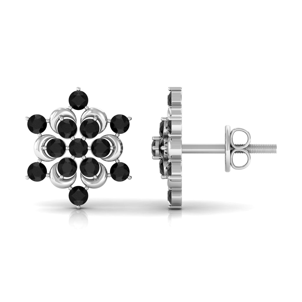 Black Onyx Earrings – Genuine Flower Stud Statement with AAA Quality Stones