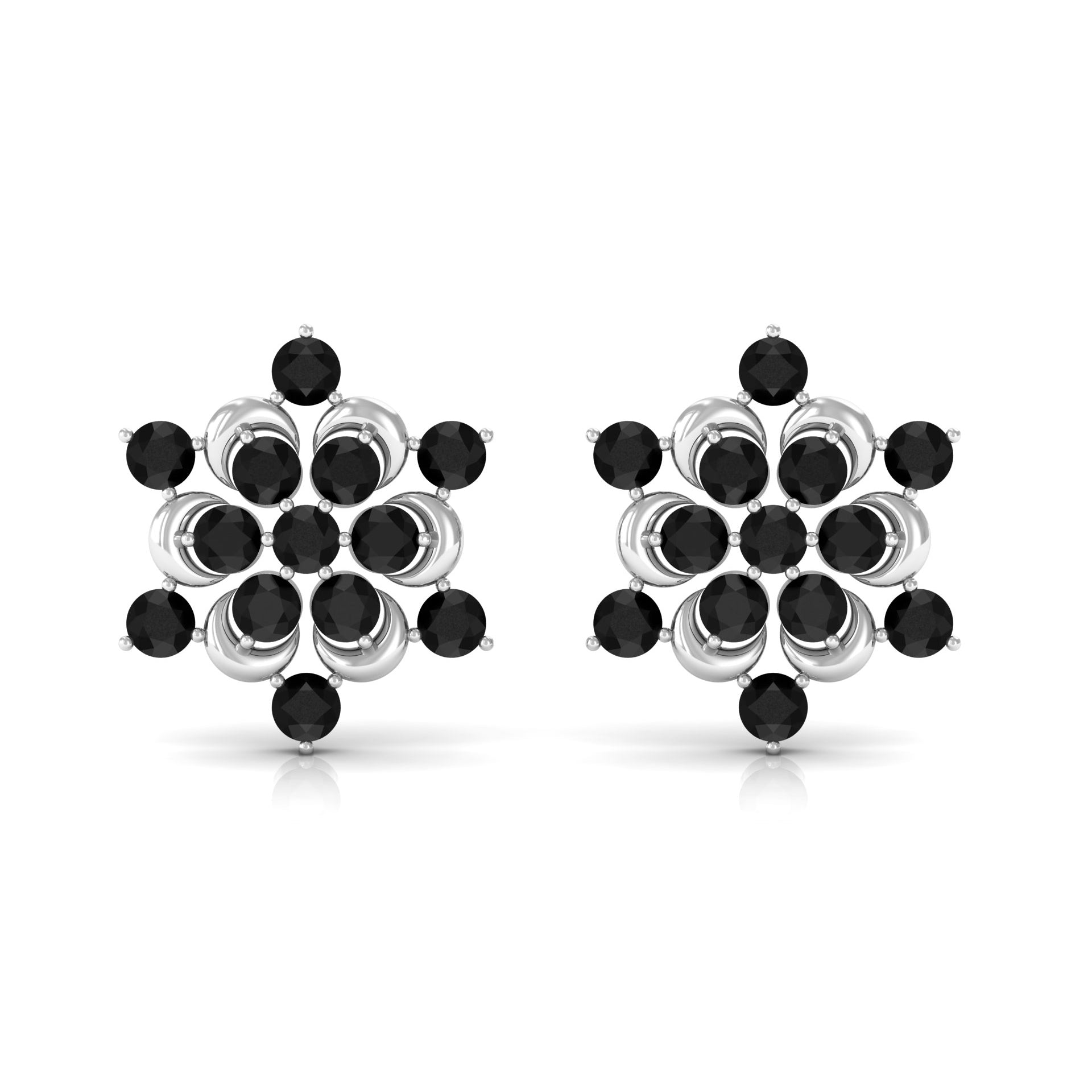 Black Onyx Earrings – Genuine Flower Stud Statement with AAA Quality Stones