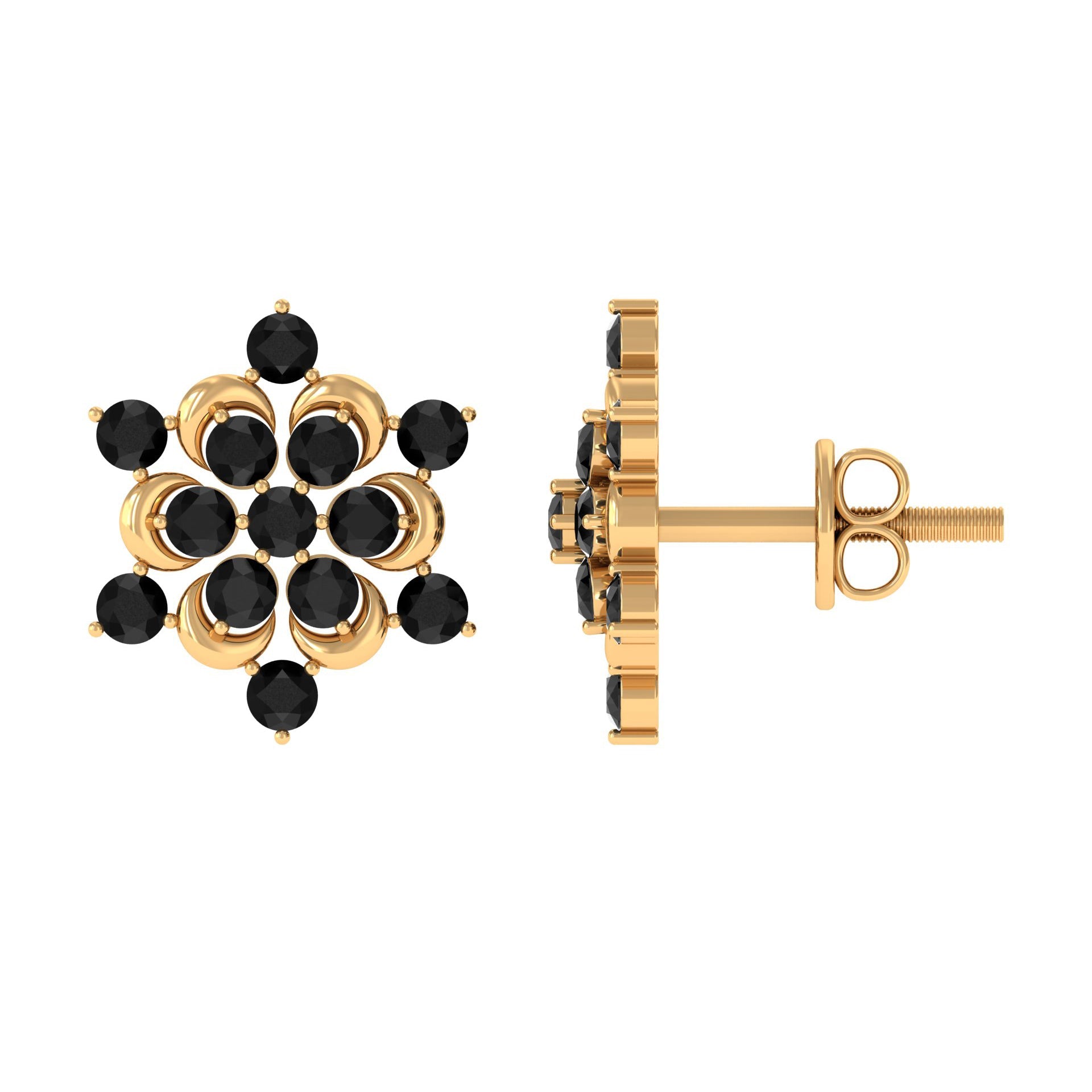 Black Onyx Earrings – Genuine Flower Stud Statement with AAA Quality Stones