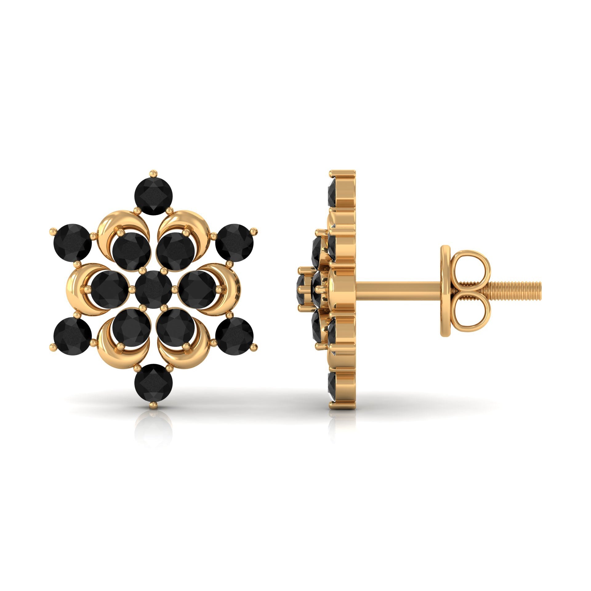 Black Onyx Earrings – Genuine Flower Stud Statement with AAA Quality Stones