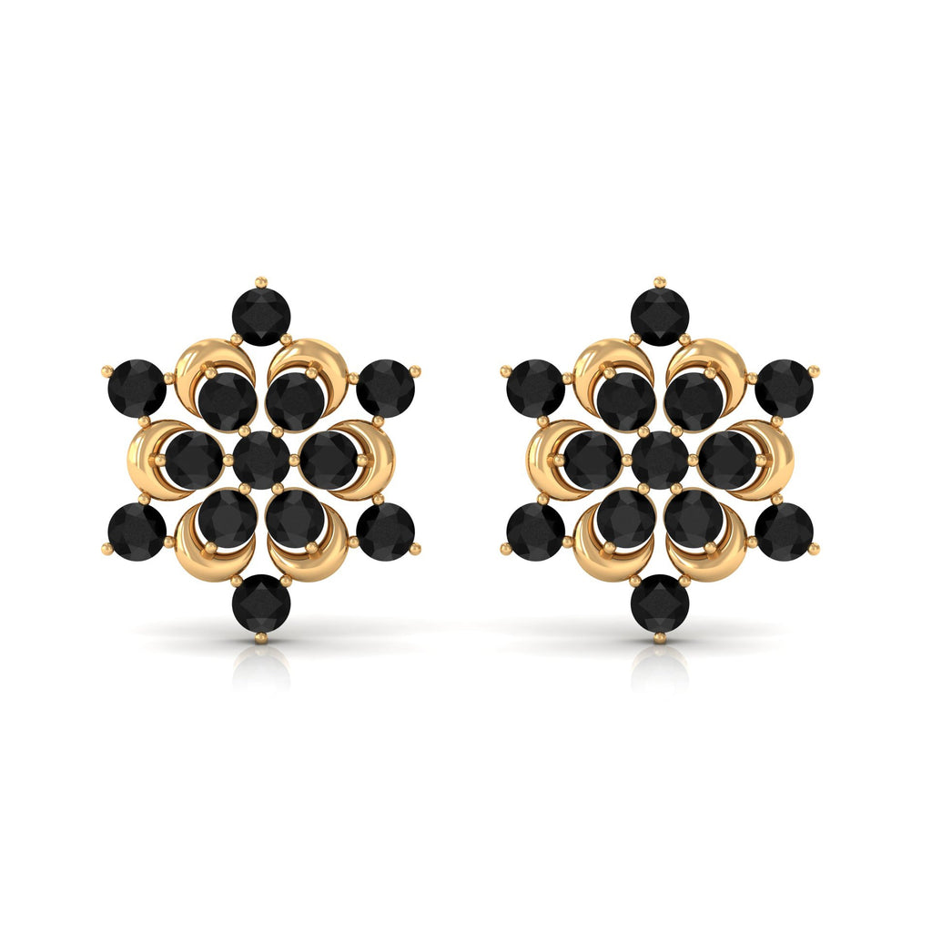 Black Onyx Earrings – Genuine Flower Stud Statement with AAA Quality Stones