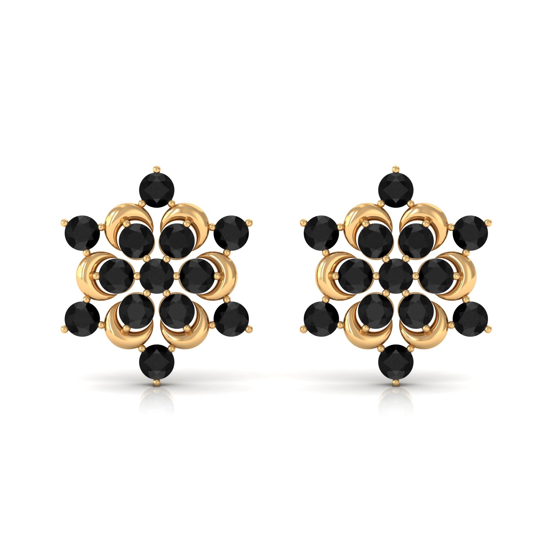Black Onyx Earrings – Genuine Flower Stud Statement with AAA Quality Stones