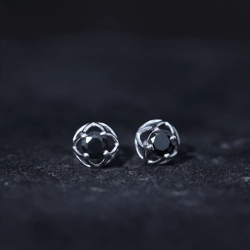 0.4 Carat Solitaire Black Onyx Floral Stud Earrings