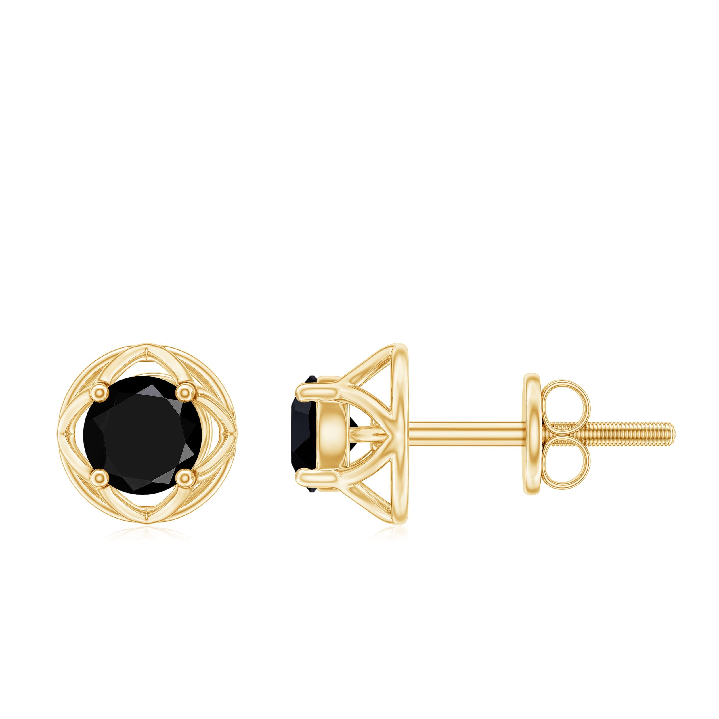 0.4 Carat Solitaire Black Onyx Floral Stud Earrings