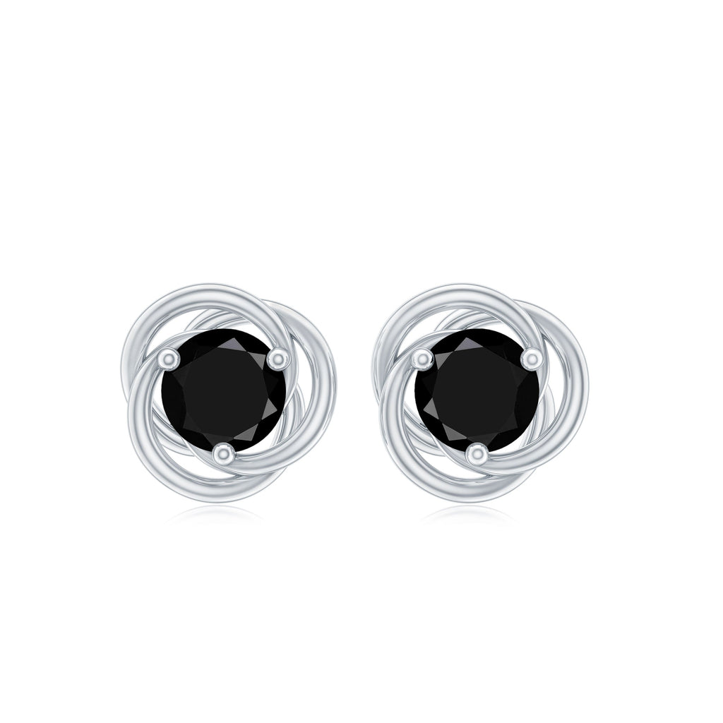 Black Onyx Stud Earrings – 0.9 Carat Solitaire Round Cut Swirl Design