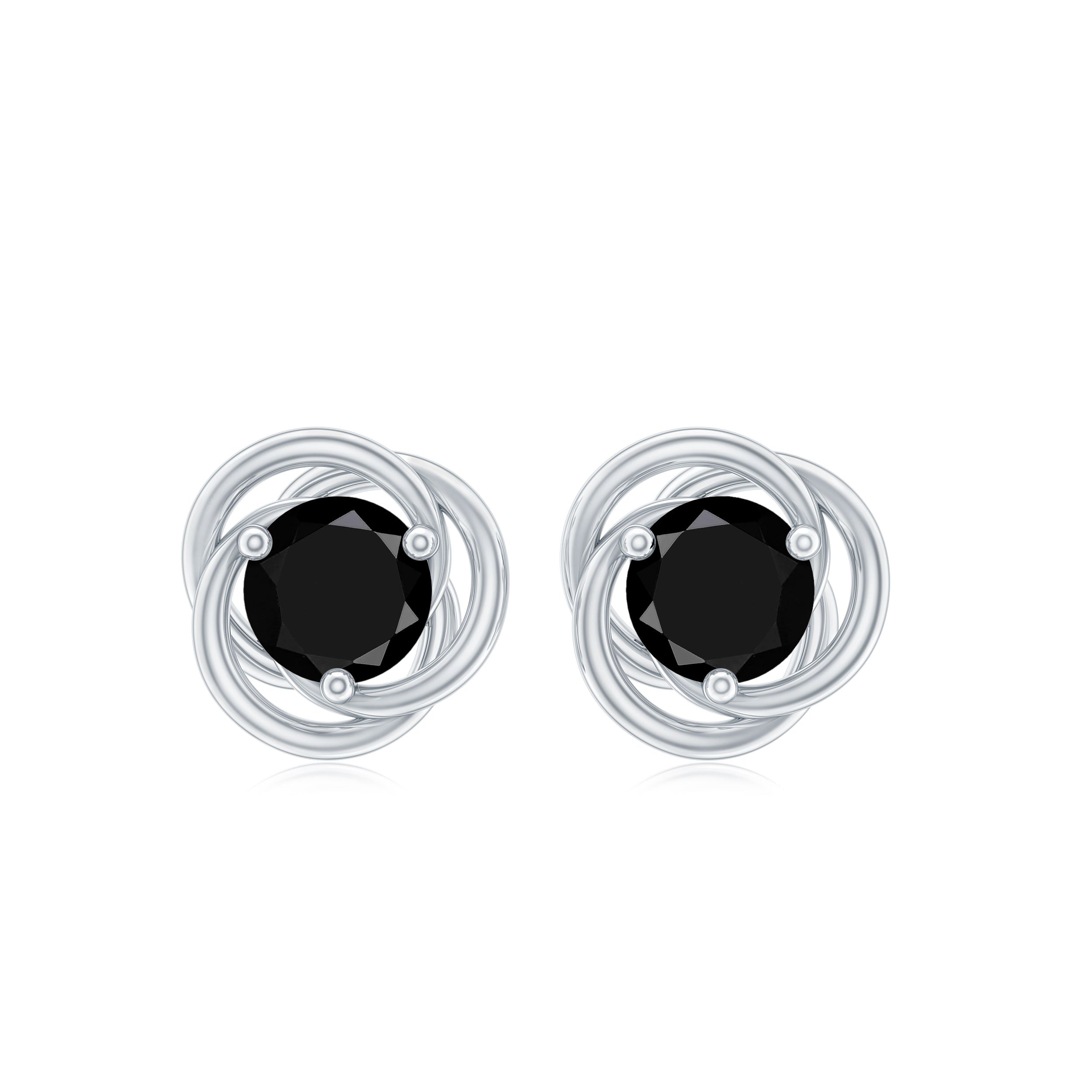 Black Onyx Stud Earrings – 0.9 Carat Solitaire Round Cut Swirl Design