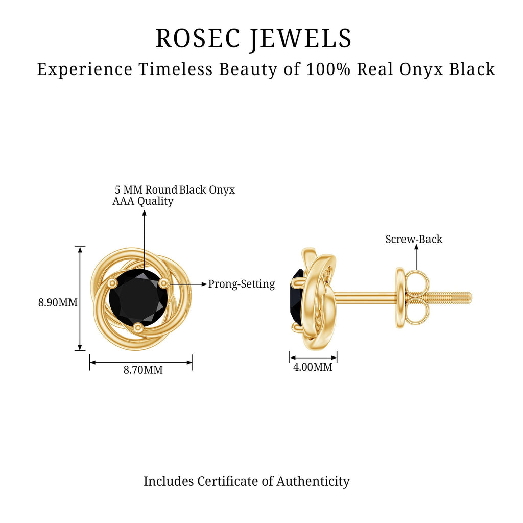 Black Onyx Stud Earrings – 0.9 Carat Solitaire Round Cut Swirl Design