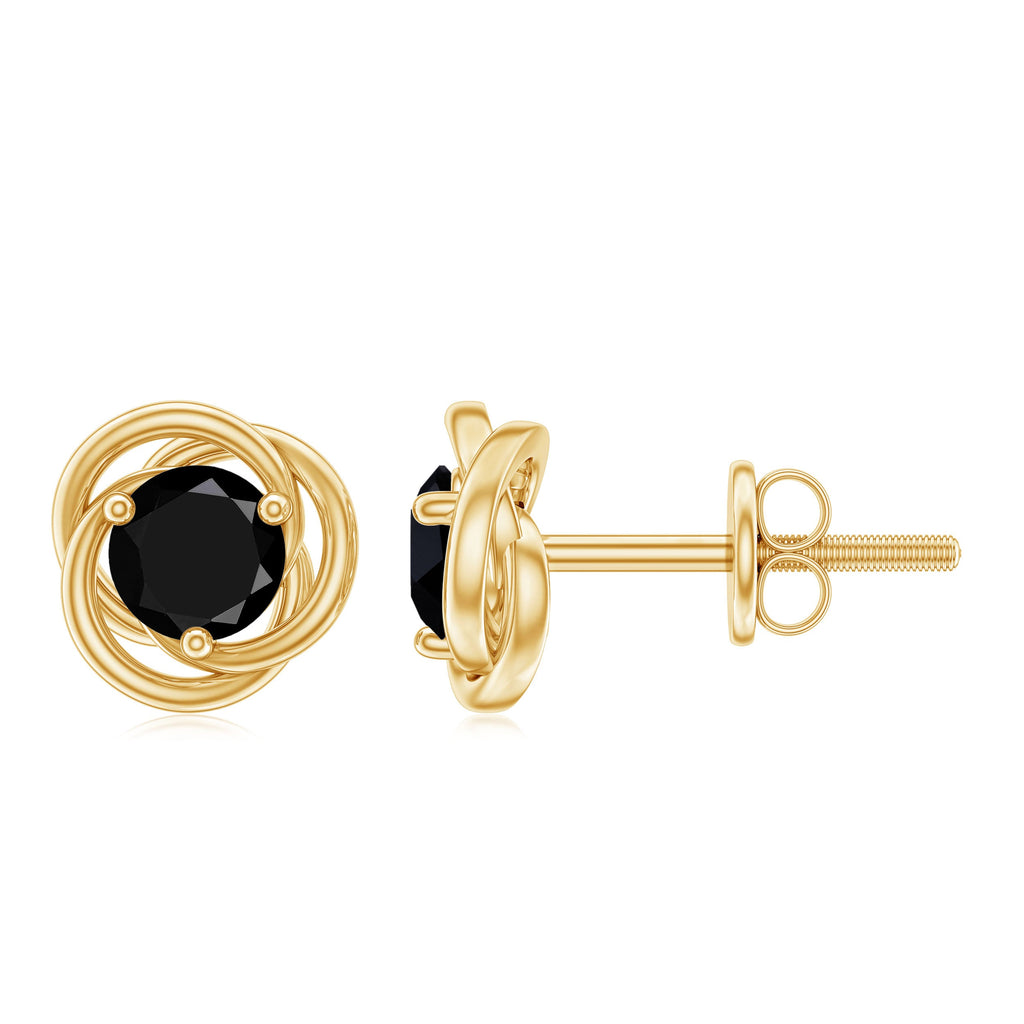 Black Onyx Stud Earrings – 0.9 Carat Solitaire Round Cut Swirl Design