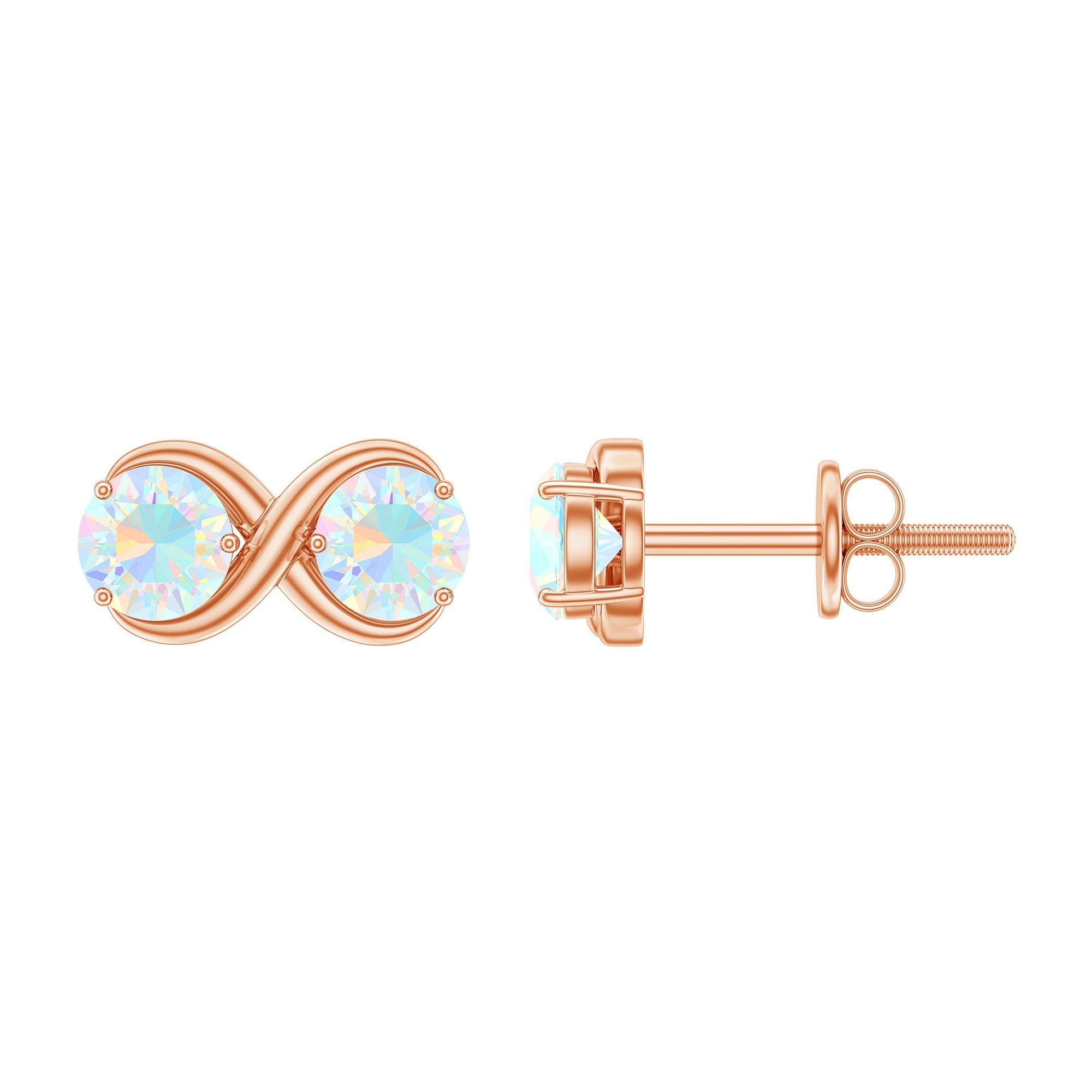 Ethiopian Opal Earrings – 1 CT Two Stone Infinity Studs With Solid Gold