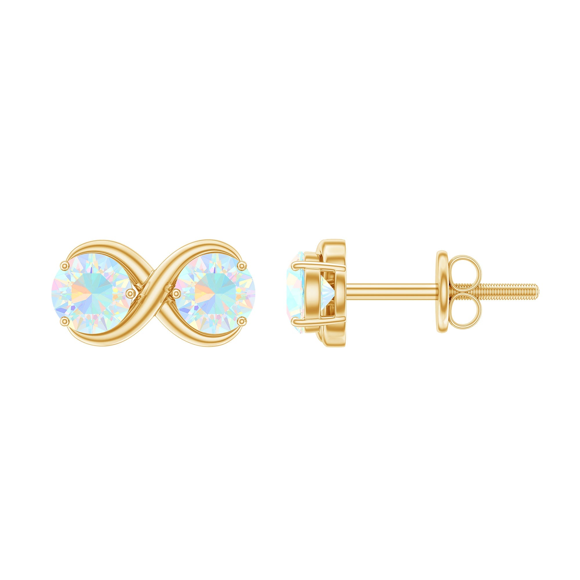 Ethiopian Opal Earrings – 1 CT Two Stone Infinity Studs With Solid Gold
