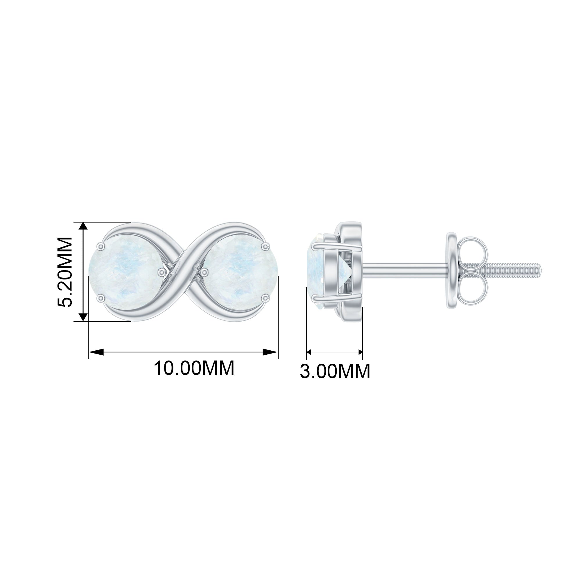 Moonstone Infinity Earrings - Solid Gold Two Stone Studs With Round Blue Gemstones