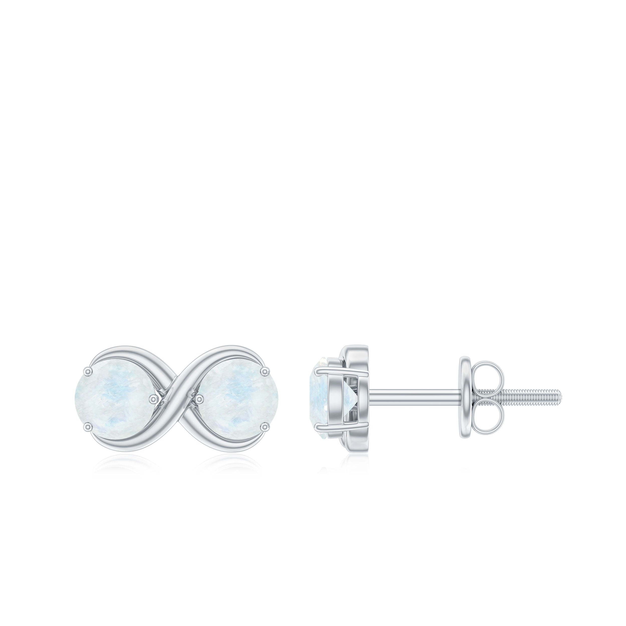 Moonstone Infinity Earrings - Solid Gold Two Stone Studs With Round Blue Gemstones